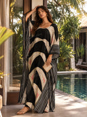 Retro Puzzle Print Kimono Beach Maxi Dress