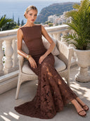 Elegant Sleeveless Lace Panel Mermaid Maxi Dress
