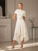 Elegant Off-Shoulder Pleated Midi Dress