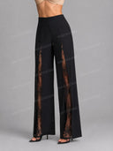 Tailored Lace Panel Blazer & Flare Pants Set