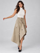 Mock Neck Top & Asymmetric Belted Midi Skirt Two Piece Set