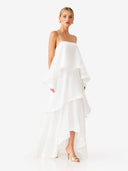 Elegant Three-layer Ruffle Sling Maxi Dress