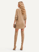 Casual Half-Zip Pocket Knit Sweater Mini Dress