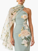 Elegant Sleeveless Pleated Peony Print Maxi Dress