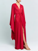 Elegant Batwing Sleeve Twist Front Slit Evening Maxi Dress