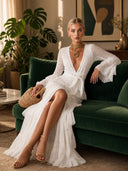 Bohemian Sheer Lace Ruffle Wrap Maxi Dress