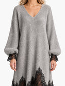 Lace Trim V-Neck Sweater Maxi Dress