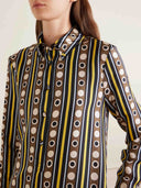 Retro Geometric Stripe Print Button-Front Maxi Shirt Dress