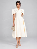 Elegant Cape Sleeve Cutout A-Line Midi Dress