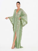 Sequin Deep V-Neck Fringe Kaftan Maxi Dress