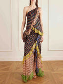 Unique Colorful Print Tiered Ruffle One-Shoulder Top Two-Piece Set