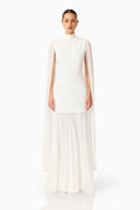 Elegant High Neck Chiffon Cape Maxi Dress