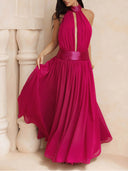 Elegant Halter Neck Sequin Chiffon Maxi Dress