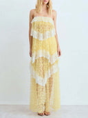 Elegant Tiered Lace Spaghetti Strap Maxi Dress