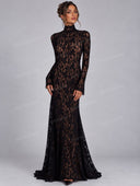 Sexy Sheer Lace High Neck Maxi Dress