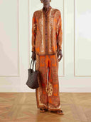 Retro Paisley Print Long Sleeve Shirt & Pants Two-Piece Set