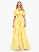 Elegant Pleated V-Neck Cape Sleeve Maxi Dress