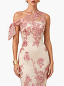 One-Shoulder Floral Embroidery Maxi Dress