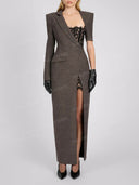 Elegant Lace Panel Blazer Maxi Dress