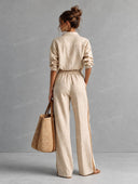 Minimalist Relaxed Button-Up Shirt & Drawstring Wide Leg Pants Set