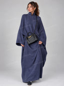 Black Lapel Collar Oversized Long Sleeve Abaya Kaftan Maxi Dress