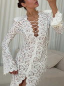 Sexy Floral Lace Lace-Up Slit Maxi Dress