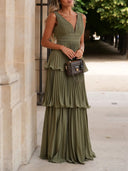 Tiered Pleated Chiffon Maxi Dress