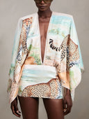 Elegant Cheetah Print Deep V Cape Sleeve Mini Dress