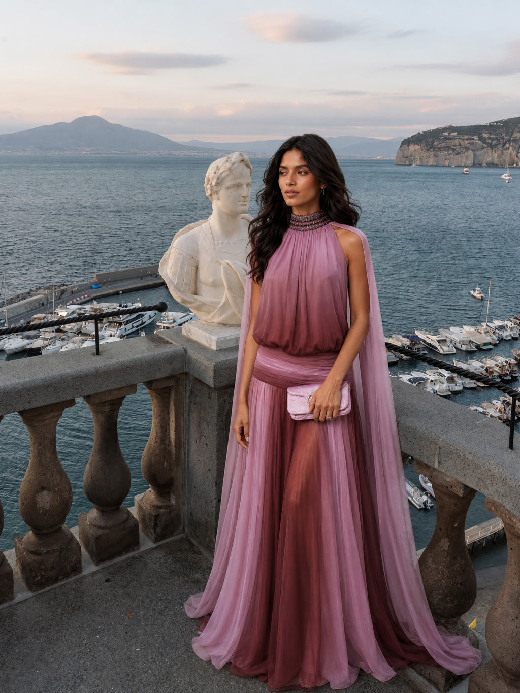Elegant Gradient Chiffon Backless Spaghetti Strap Maxi Dress
