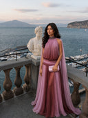 Elegant Gradient Chiffon Backless Spaghetti Strap Maxi Dress