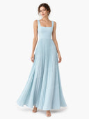 Elegant Square-neck Pleated Maxi Dress