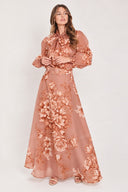 Elegant Floral Print High Neck Long Sleeve Maxi Dress