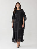 Elegant Fringe Cape Satin Maxi Dress