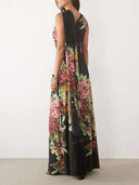 Elegant Floral Print Halter Neck Maxi Dress