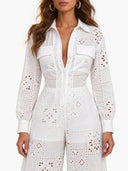 Elegant Eyelet Embroidered Wide-Leg Jumpsuit
