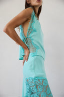 Elegant Lace Trim Sleeveless Satin Two-Piece Set