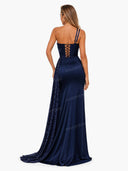 Elegant One-Shoulder Sequin Slit Evening Maxi Dress