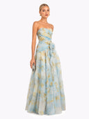 Elegant Strapless Floral Print Chiffon Maxi Dress