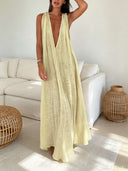 Casual Plunge V-Neck Sleeveless Flowy Maxi Dress