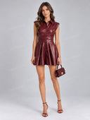 Faux Leather Button Front Shirt Mini Dress