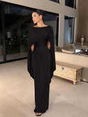 Boat Neck Pleated Slim Fit Maxi Dress