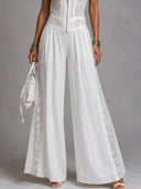 Lace Panel Wide Leg White Jumpsuit