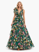 V-Neck Printed Maxi Dress