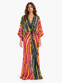 V-Neck Printed Slit Streamer Design Maxi Dress