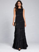 Elegant Sleeveless Pleated Tiered Maxi Dress