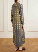 Retro Geometric Stripe Print Button-Front Maxi Shirt Dress