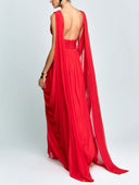 Elegant Draped Chiffon Evening Maxi Dress