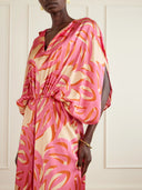 Unique Abstract Print V-Neck Batwing Sleeve Maxi Dress