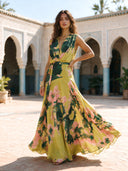 Lime Floral Printed Wrap Maxi Dress