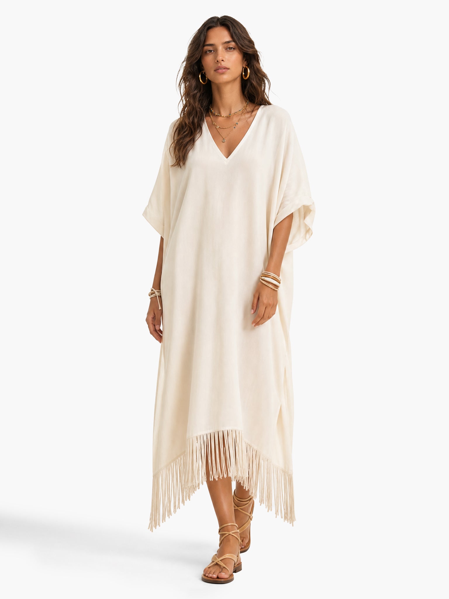 V-Neck Tassel Design Maxi Dress